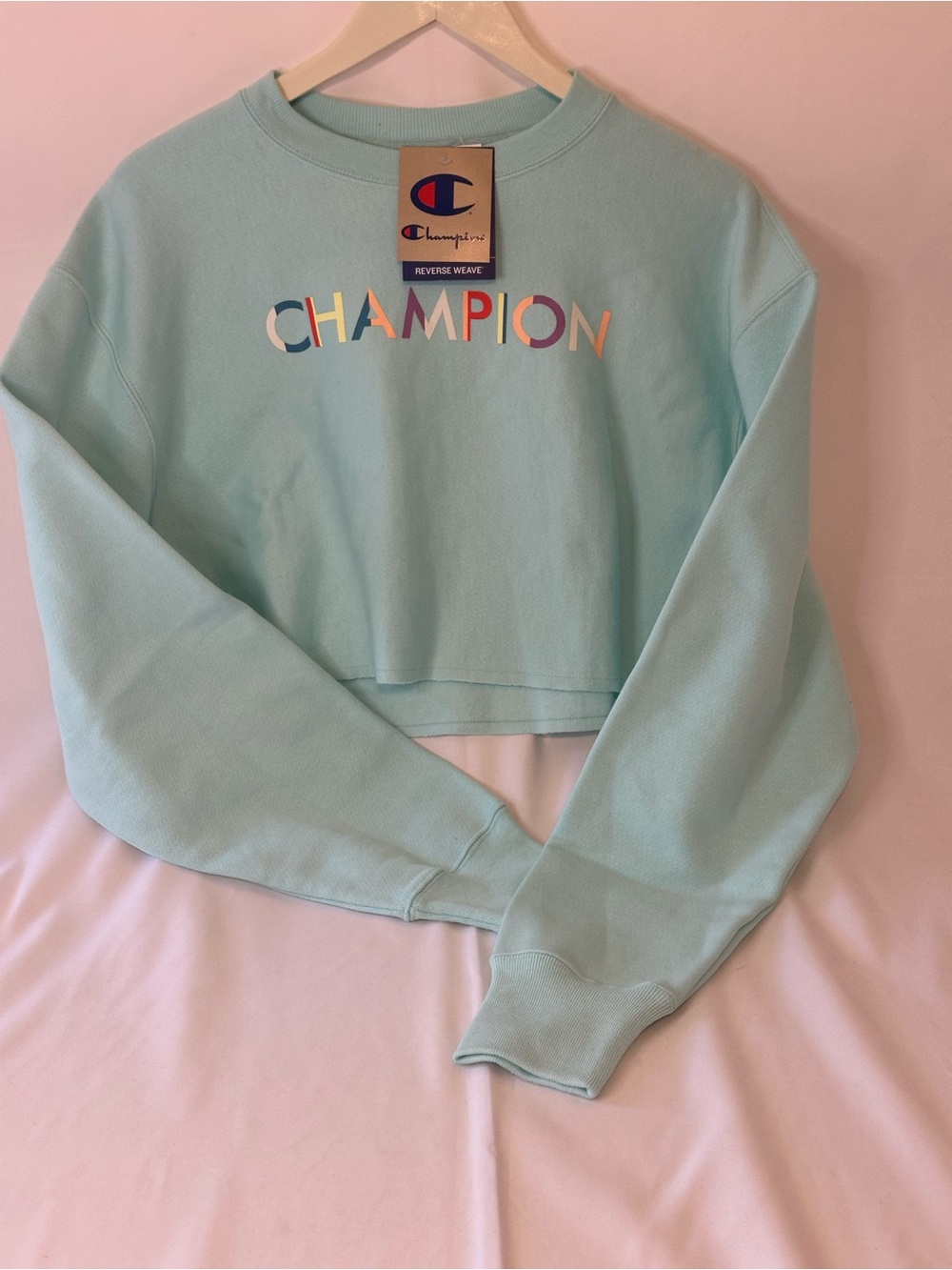Champion Women's Cropped Crewneck Sweater - Light Aqua